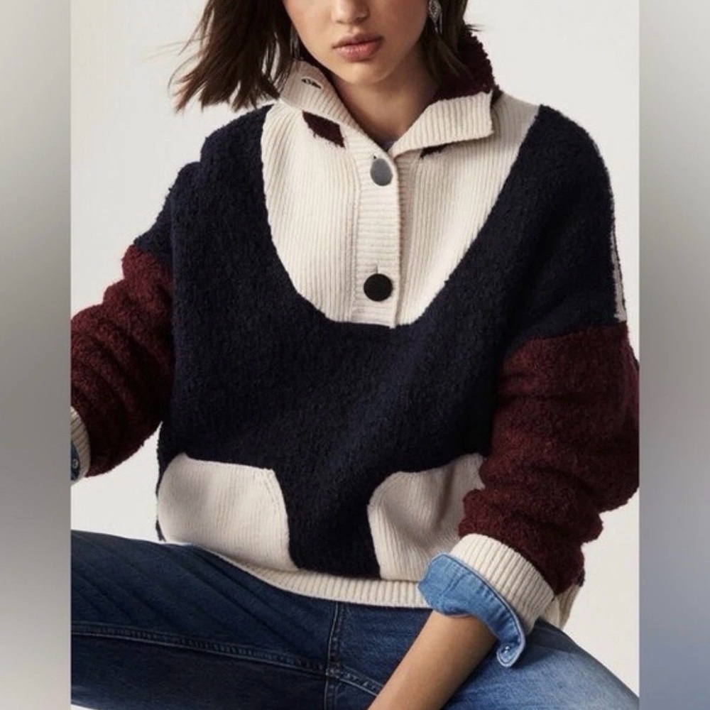 ba&sh Colorblock Cowl Sweater in Navy, Cream & Burgundy